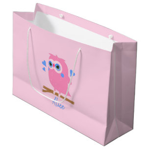 Cute Personalized PInk Owl Gift Bag