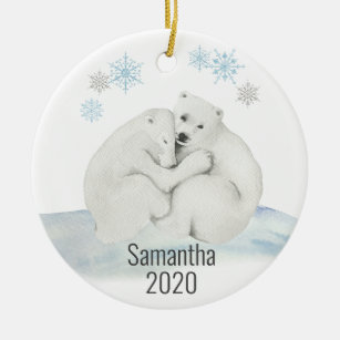 Cute Personalized Polar Bear Cub Watercolor Ceramic Ornament