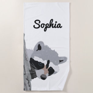 Cute Personalized Raccoon Face Beach Towel