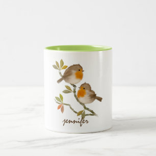 Cute Personalized Robin Redbreast Bird Mug