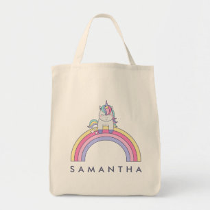 Cute personalized unicorn rainbow tote bag