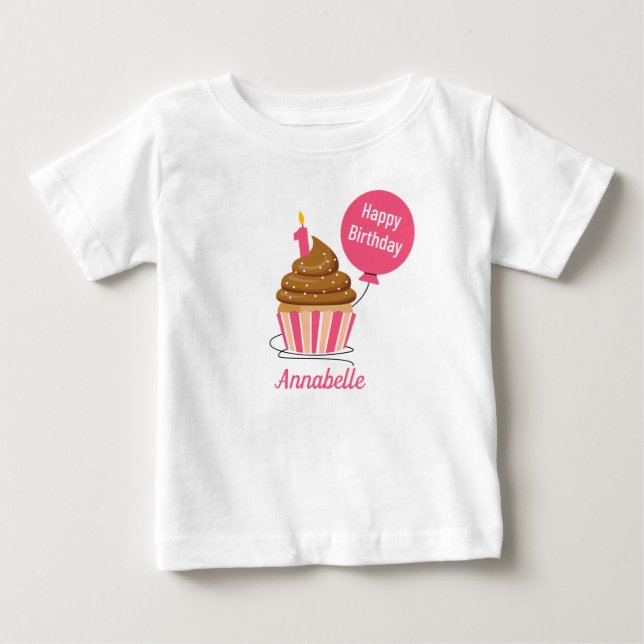 cute personlize first Birthday Tshirt cupcake (Front)