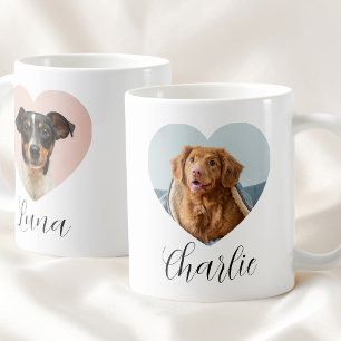Cute Pet 2 Photo Heart Black Script Custom Dog Mum Coffee Mug
