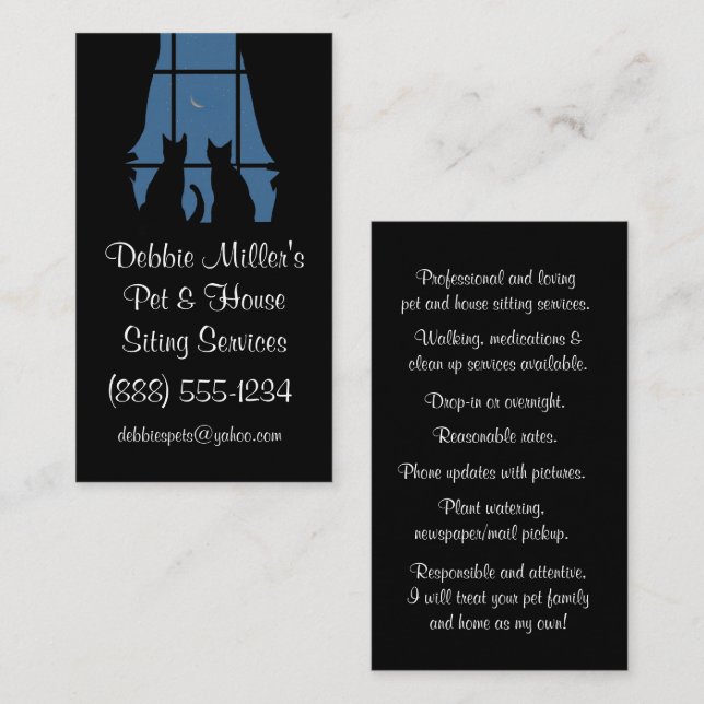 Cute Pet and House Sitter Cats in Window Business Card (Front/Back)