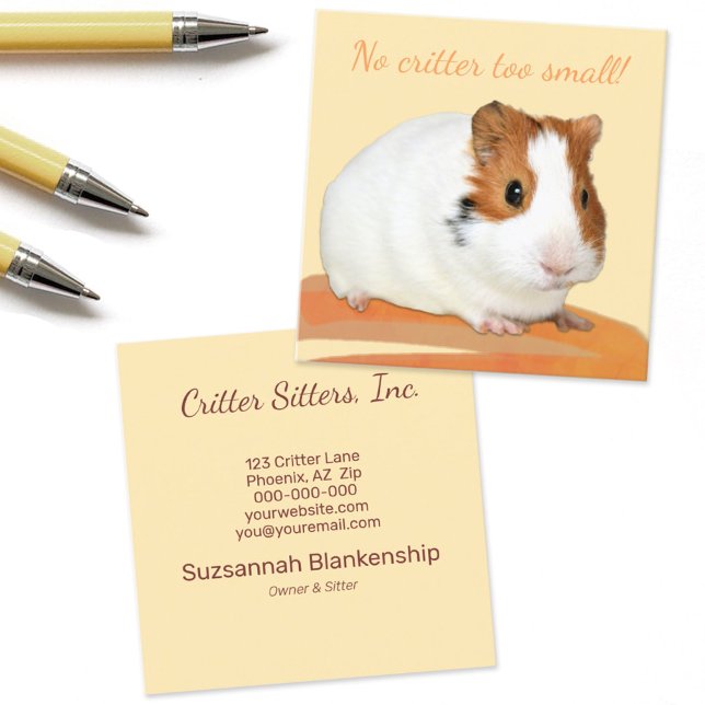 Cute Pet Care Guinea Pig Photograph Square Business Card (Creator Uploaded)