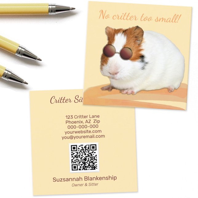 Cute Pet Care Guinea Pig QR Code Square Business Card (Creator Uploaded)