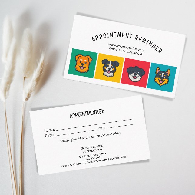 Cute Pet Care Services Next Appointment Groomer Business Card (CUTE DOG ICONS PET SERVICES)