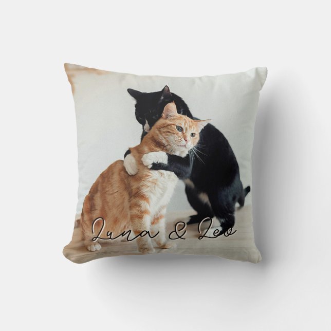 Cute Pet Cat Friendship Love Photo Cushion (Front)