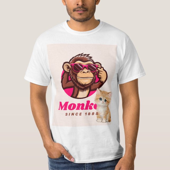Cute pet cat & monkey lovers design t-shirt (Front)