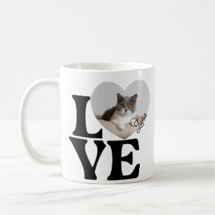 Cute Pet Cat Photo Heart Love Custom Name Coffee Mug