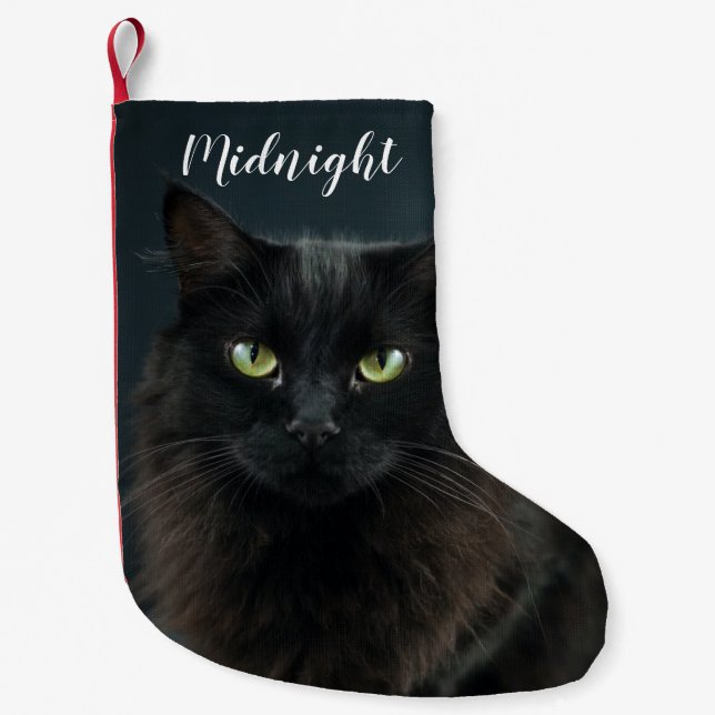 Cute Pet Cat Photo Name Holiday Christmas  Small Christmas Stocking (Front)