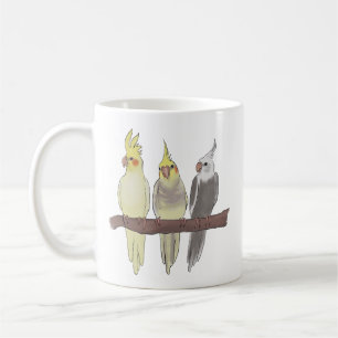 Cute Pet Cockatiels Flock on Perch Bird Lover Coffee Mug