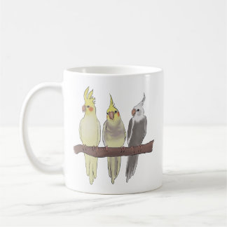Cute Pet Cockatiels Flock on Perch Bird Lover Coffee Mug