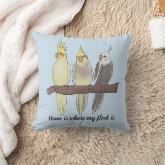 Cute Pet Cockatiels Flock on Perch Bird Lover Cushion