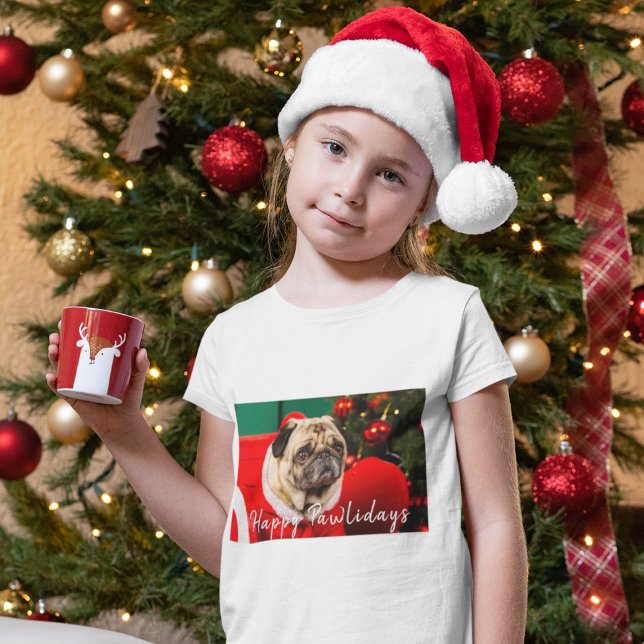 Cute Pet Dog Lover Photo Christmas Happy Pawlidays T-Shirt (Creator Uploaded)