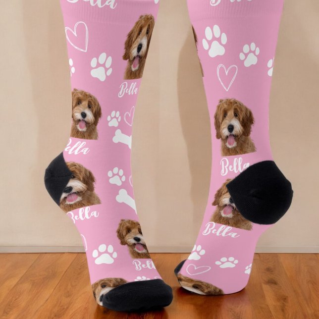 Cute Pet Dog Lover Pink Photo Socks (Creator Uploaded)