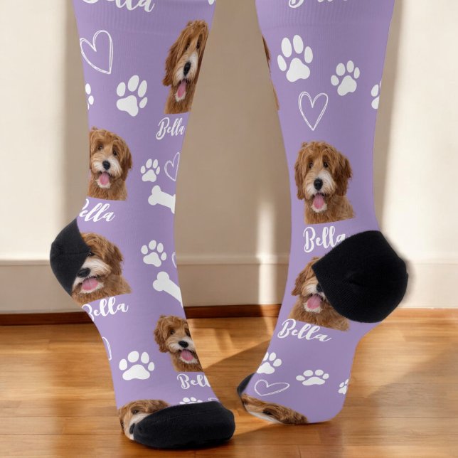 Cute Pet Dog Lover Purple Photo Socks (Creator Uploaded)