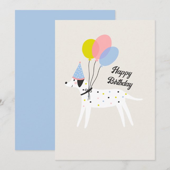 Cute pet dog party pastel colour happy birthday holiday card (Front/Back)