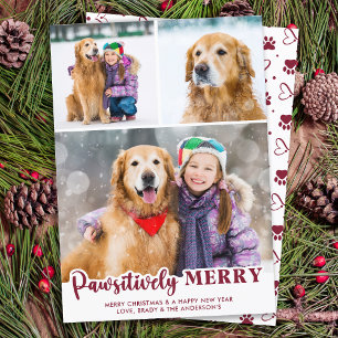 Cute Pet Dog Photo Collage Pawsitively Merry  Holiday Card