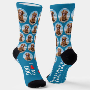 Cute Pet Dog Teal Paw Prints Personalised Photo Socks