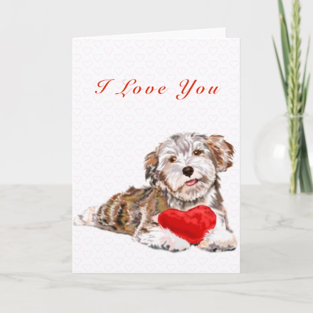 Cute Pet Dog with Heart Valentine's Day Card (Front)