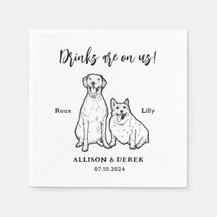 Cute Pet Drawing Personalised 2 Dogs Wedding Napkin