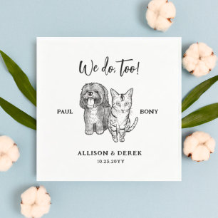 Cute Pet Drawing Personalised Dog Cat Wedding Napkin