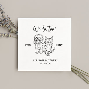 Cute Pet Drawing Personalised Dog Cat Wedding Napkin