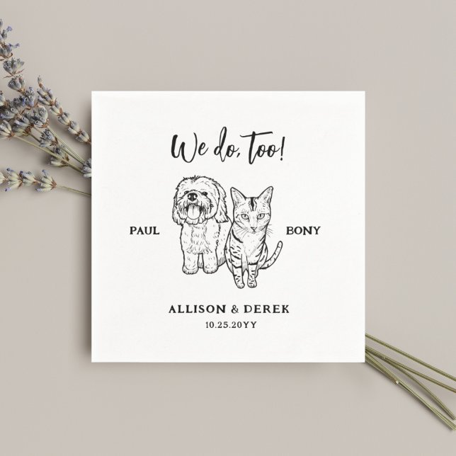 Cute Pet Drawing Personalised Dog Cat Wedding Napkin (Creator Uploaded)