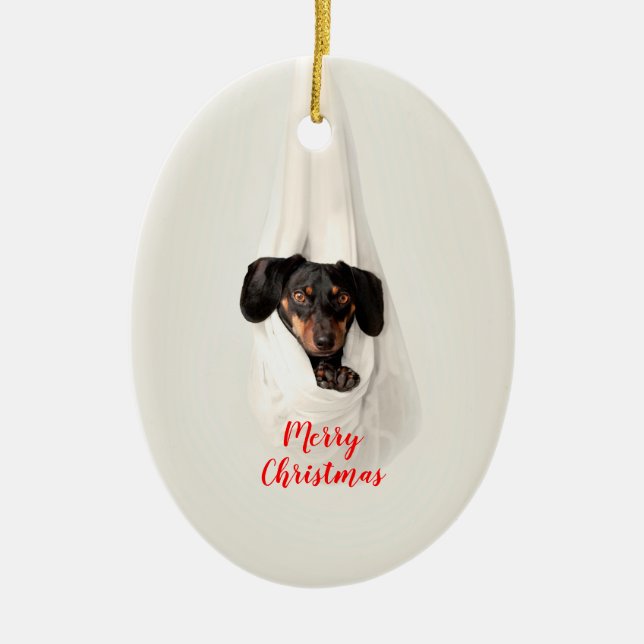 Cute Pet Family Puppy Dog Christmas Photo Ceramic Ornament (Front)