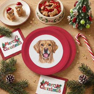 Cute Pet Golden Retriever Christmas Plate