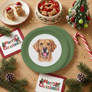 Cute Pet Golden Retriever Christmas Plate