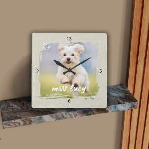 Cute Pet Keepsake Photo Playful Typography Square Wall Clock