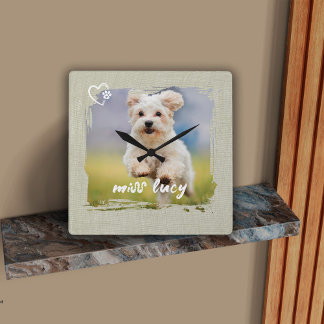 Cute Pet Keepsake Photo Playful Typography Square Wall Clock