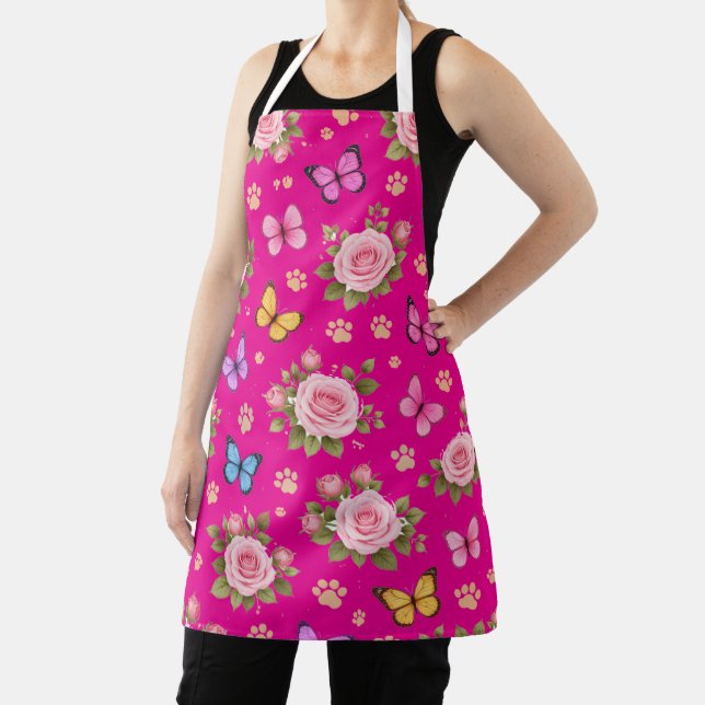 Cute Pet Lover Kitchen Apron | Roses & Butterflies (Insitu)