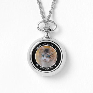 Cute Pet Lovers Cat Name Paw Prints Custom Photo Watch