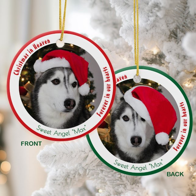 Cute Pet Memorial Keepsake 2 Dog Photo Christmas Ceramic Ornament (Creator Uploaded)