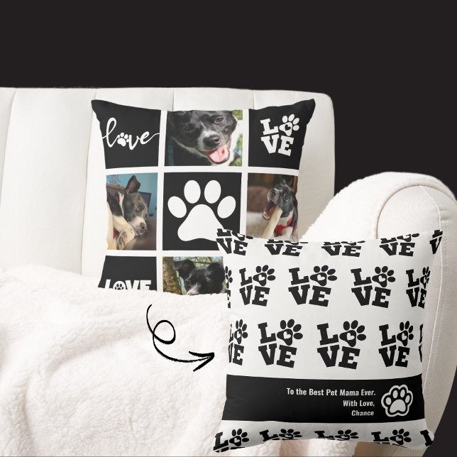 Cute Pet Parent Create Your Own Black and White Cushion (Black and white accent pillow customizable with your pet's photo and name. Great for fur moms / dads)