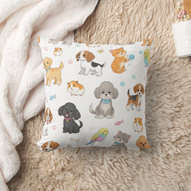 Cute Pet Pattern Throw Pillow (Blanket)