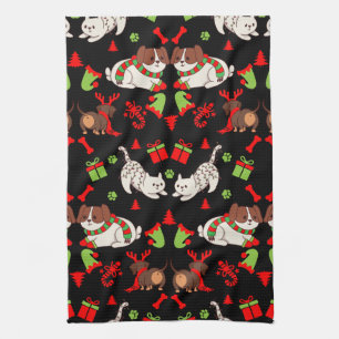 Cute Pet Patterned Christmas Gift  Tea Towel