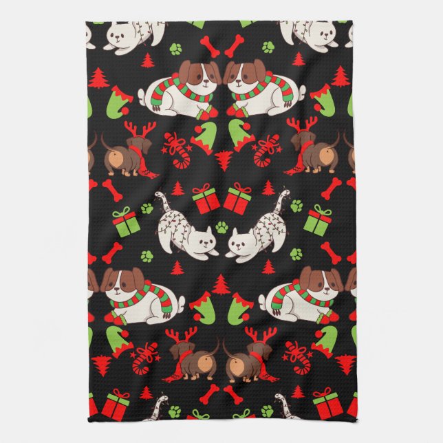 Cute Pet Patterned Christmas Gift  Tea Towel (Vertical)