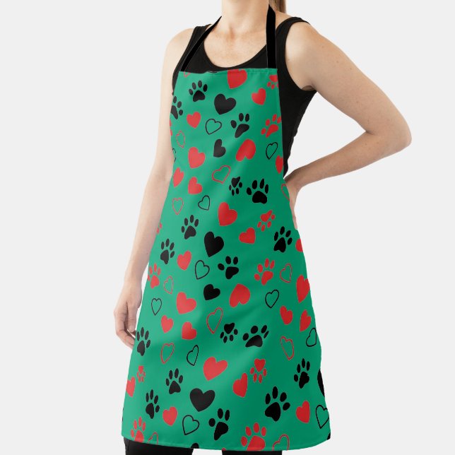 Cute Pet Paw Print and Heart Pattern Kitchen Apron (Insitu)