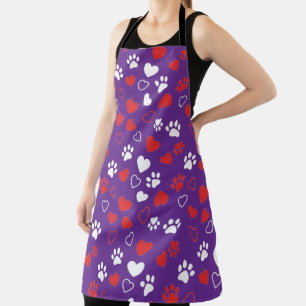 Cute Pet Paw Print and Heart Pattern Kitchen Apron