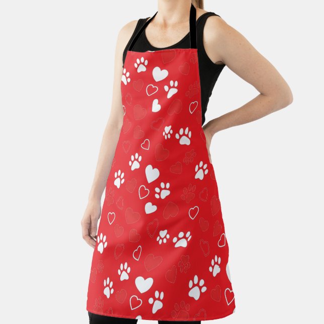 Cute Pet Paw Print and Heart Pattern Kitchen Apron (Insitu)