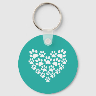 Cute Pet Paw Print Heart Key Ring