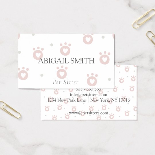 Cute Pet Paws with Hearts Pet Sitter Business Card