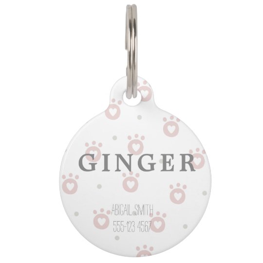 Cute Pet Paws with Hearts Round Large Pet Tag
