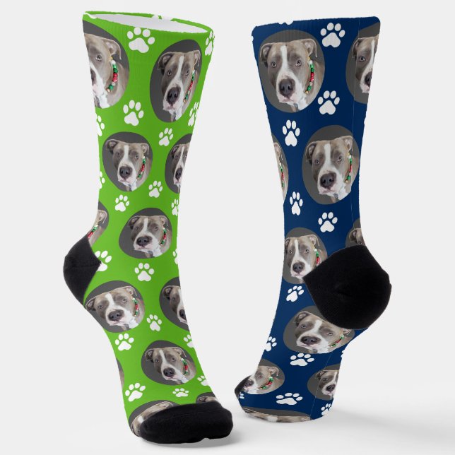 Cute Pet Photo 2 Colour Sporty Green Blue  Socks (Angled)
