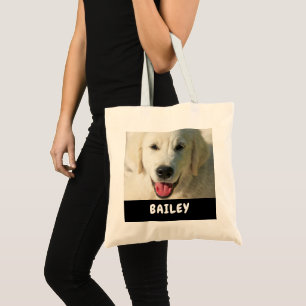 Cute Pet Photo Name Tote Bag