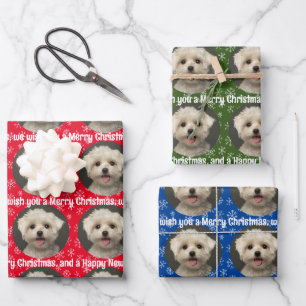 Cute Pet Photo Pattern Snowflakes Merry Christmas Wrapping Paper Sheet